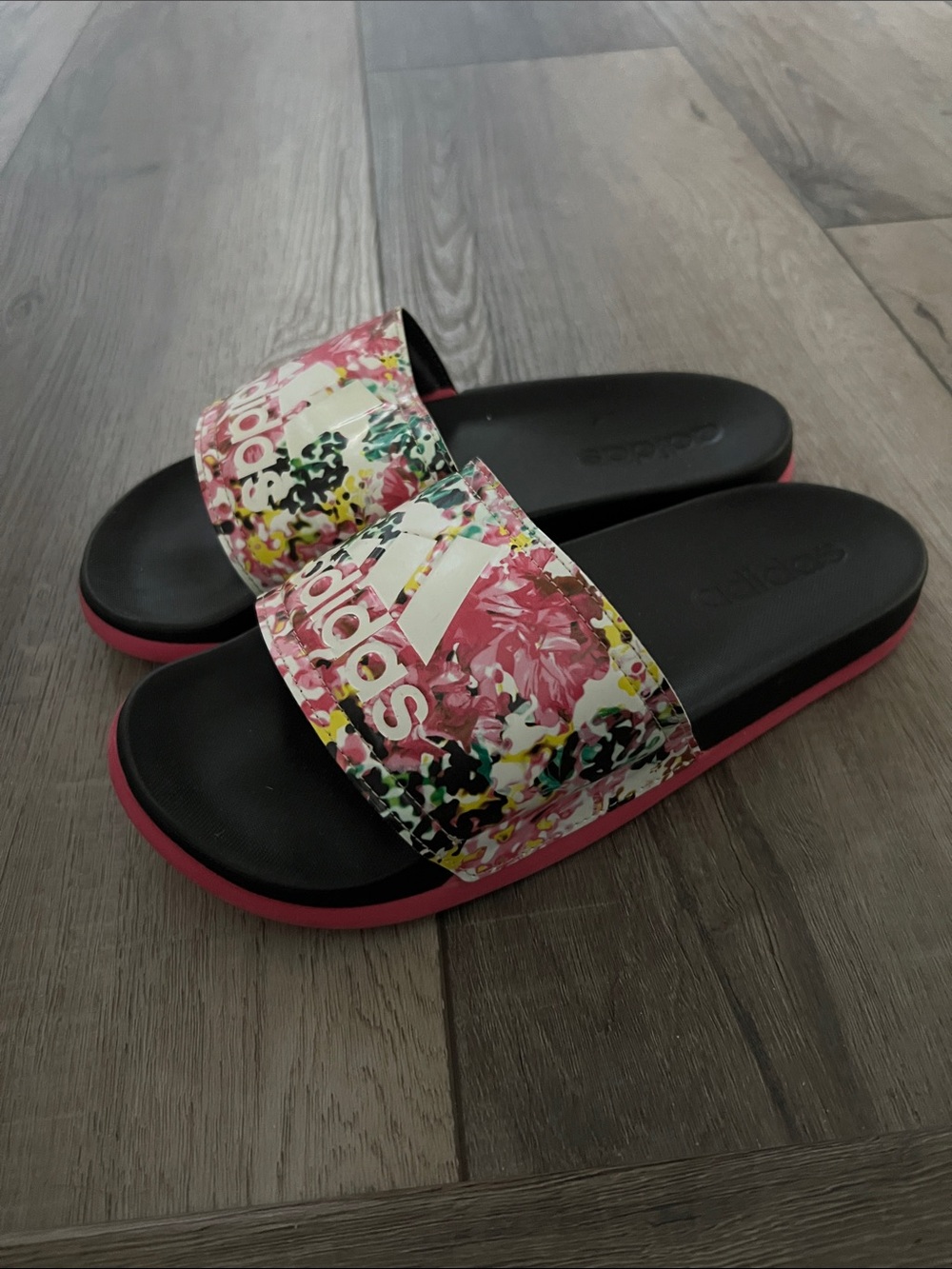 adidas Floral Print Slide Sandals - Pink/Black - Picture 2 of 2